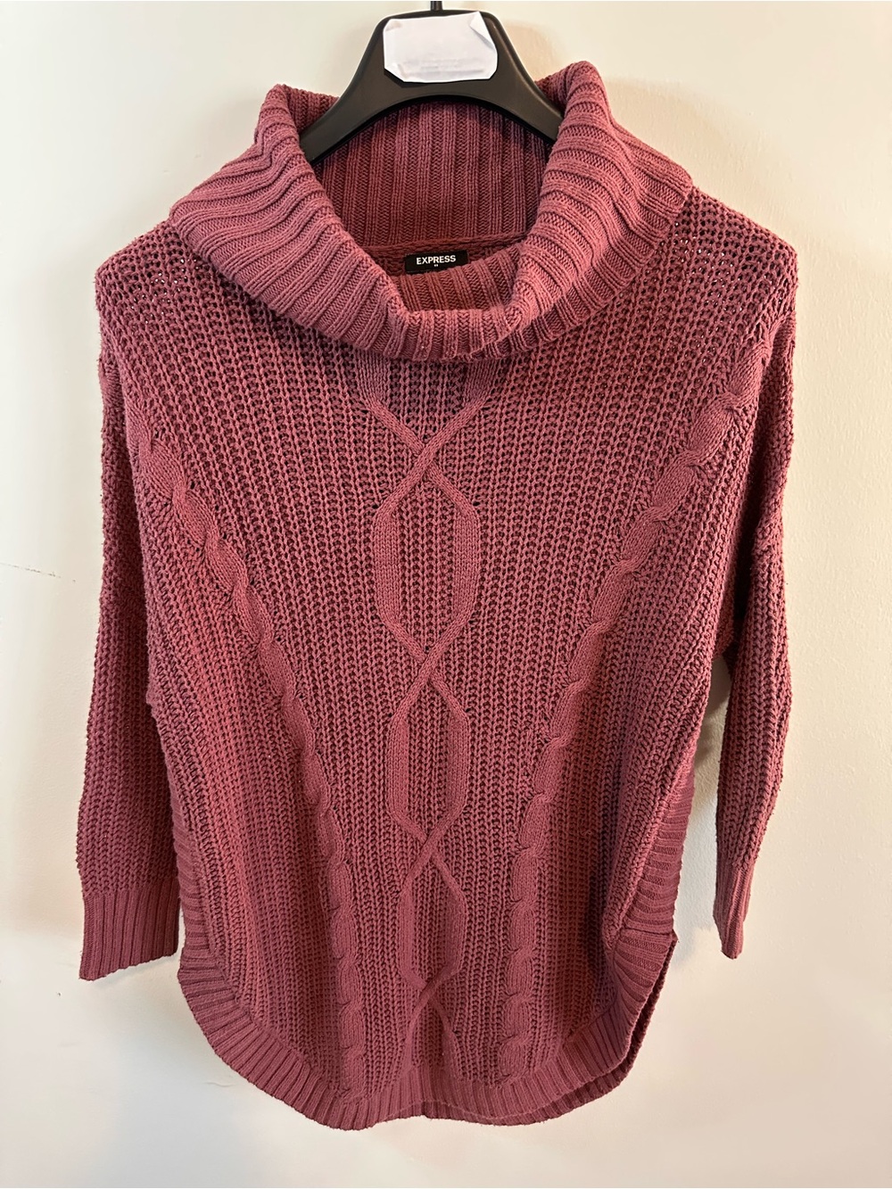 Express Cable-Knit Cowl Neck Sweater - Rose Mauve